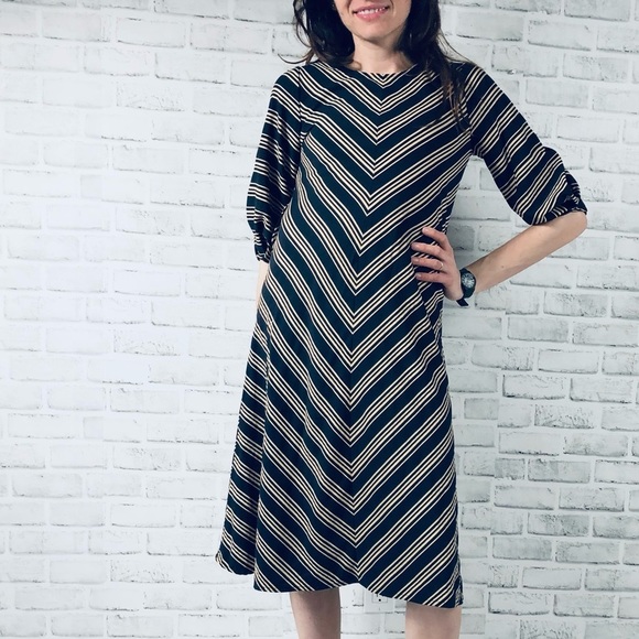 RESERVED Black Golden Striped Flowy Midi Dress Normcore - Picture 1 of 5